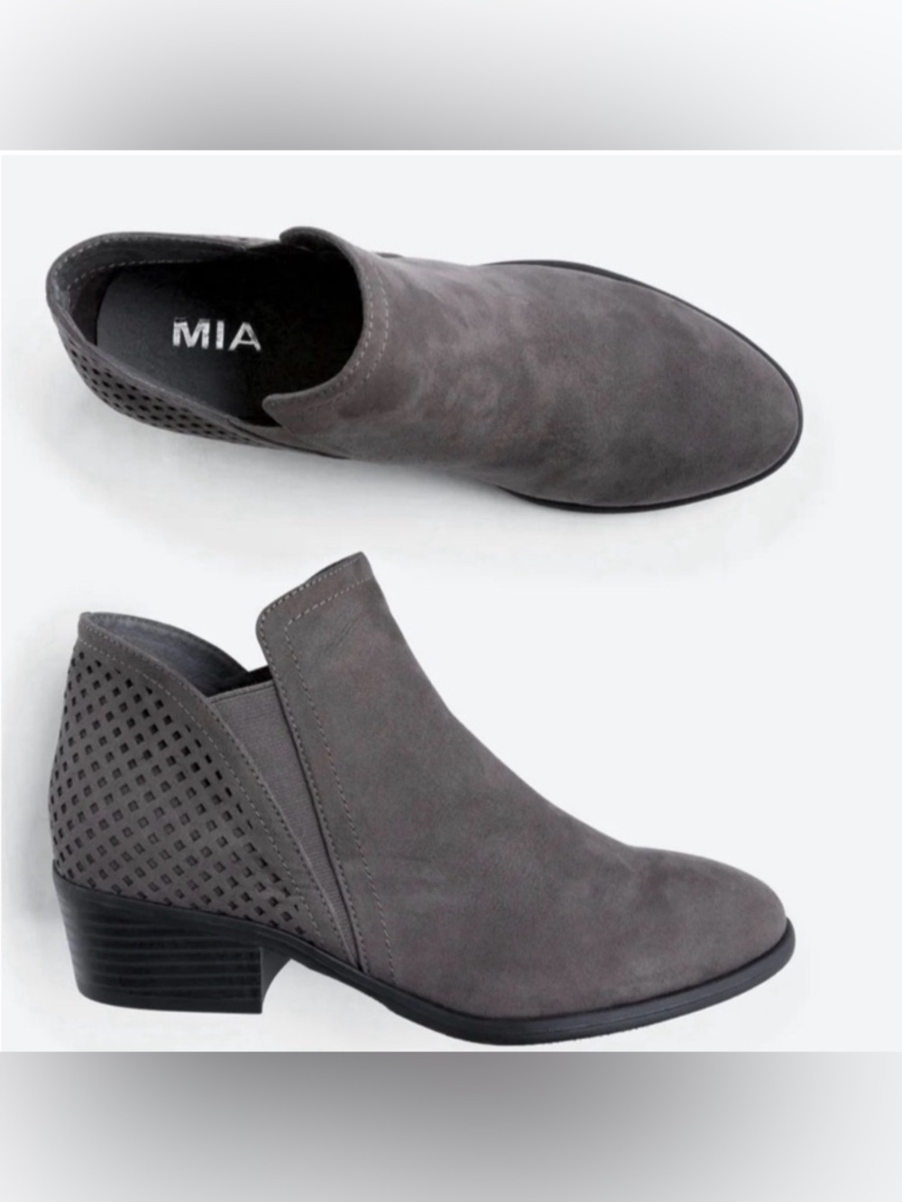 MIA Charcoal Grey Slip-On Suede Ankle Boot